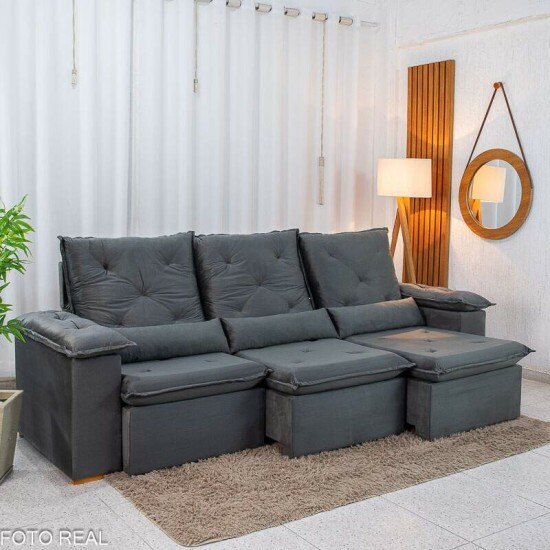 Sof� Retr�til Reclin�vel City 2.70m Veludo Cinza - Sem Caixa
