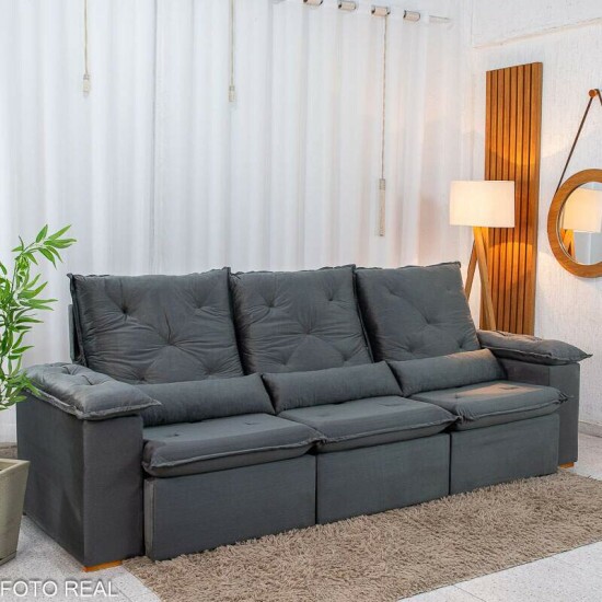 Sof� Retr�til Reclin�vel City 2.70m Veludo Cinza - Sem Caixa