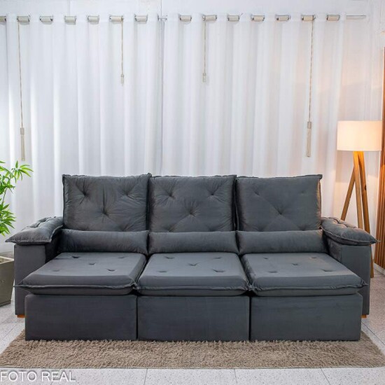 Sof� Retr�til Reclin�vel City 2.70m Veludo Cinza - Sem Caixa