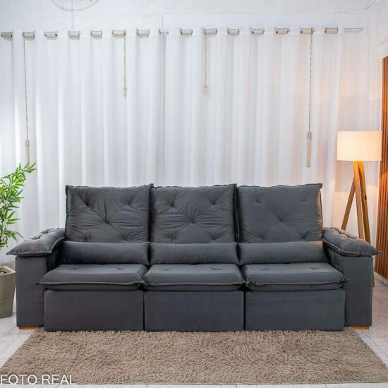 Sof� Retr�til Reclin�vel City 2.70m Veludo Cinza - Sem Caixa