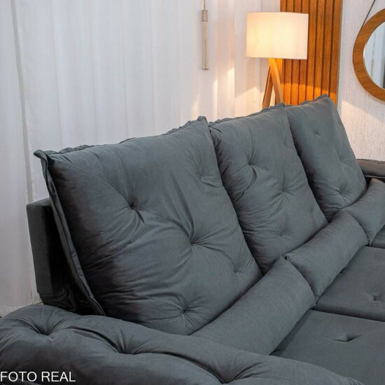 Sof� Retr�til Reclin�vel City 2.70m Veludo Cinza - Sem Caixa