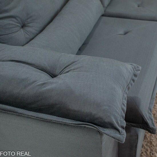 Sof� Retr�til Reclin�vel City 2.70m Veludo Cinza - Sem Caixa