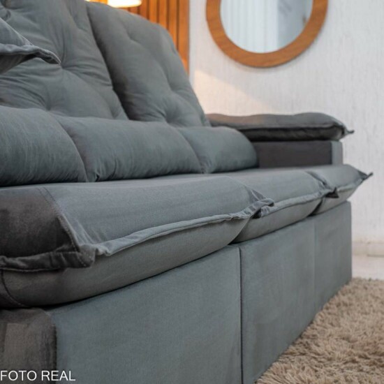 Sof� Retr�til Reclin�vel City 2.70m Veludo Cinza - Sem Caixa