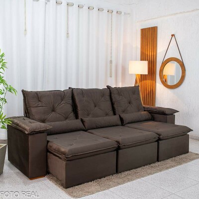 Sof� Retr�til Reclin�vel City 2.70m Veludo Marrom - Sem Caixa