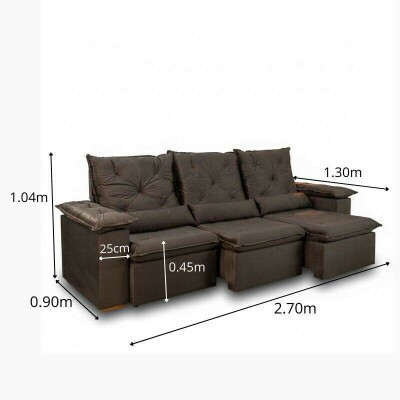 Sof� Retr�til Reclin�vel City 2.70m Veludo Marrom - Sem Caixa