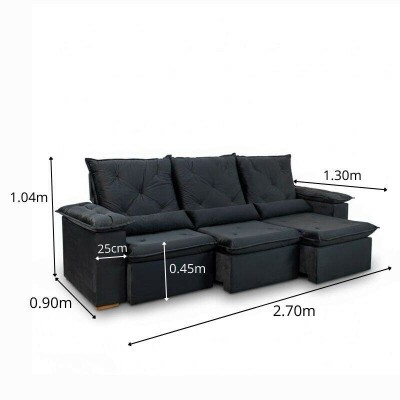 Sof� Retr�til Reclin�vel City 2.70m Veludo Preto - Sem Caixa