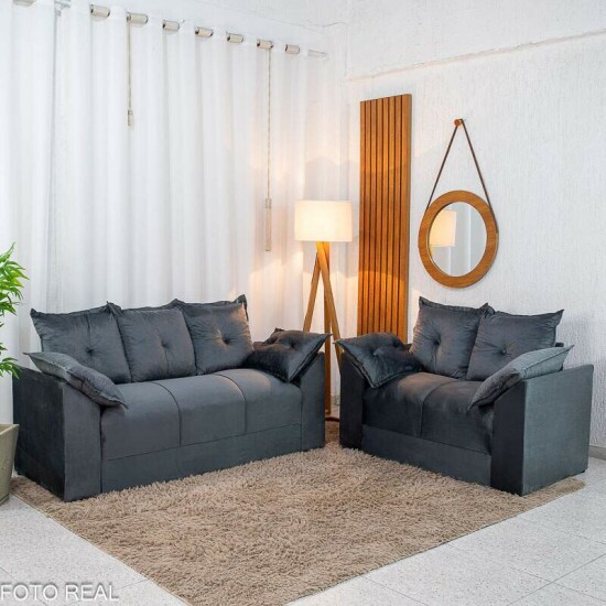 Sof� 3 e 2 Lugares Petra Veludinho Cinza 605/502