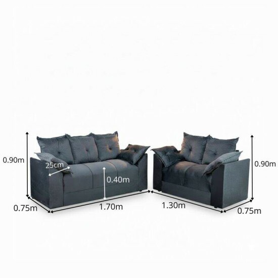 Sof� 3 e 2 Lugares Petra Veludinho Cinza 605/502