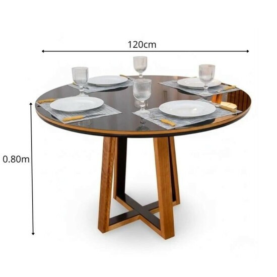 Mesa de Jantar Atlanta Redonda 120cm Vidro Preto Base Minas Plac + 4 Cadeiras Lisboa Veludo Preto 504 Art Assento - Entregue Montada
