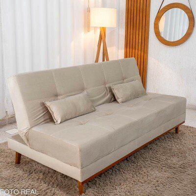 Sof� Cama Madrid Veludo Bege 2269 Larg. 1.80m - Molas Bonnel