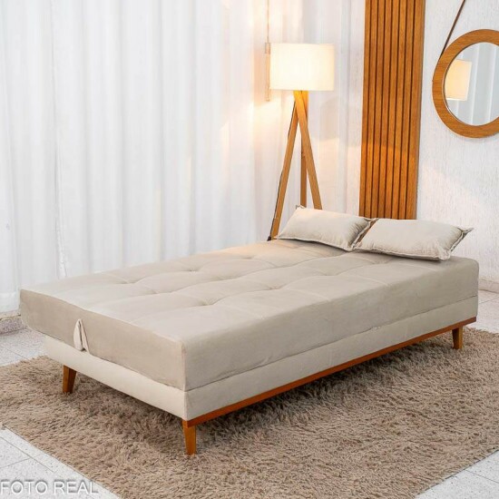 Sof� Cama Madrid Veludo Bege 2269 Molas Bonnel - 1,80m