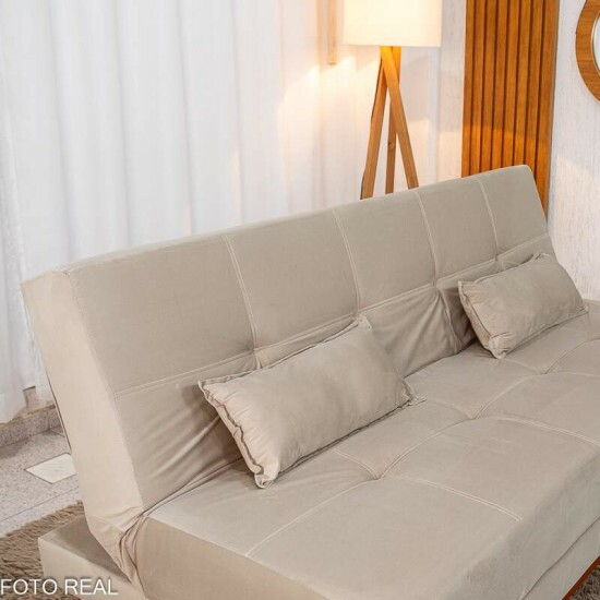 Sof� Cama Madrid Veludo Bege 2269 Molas Bonnel - 1,80m