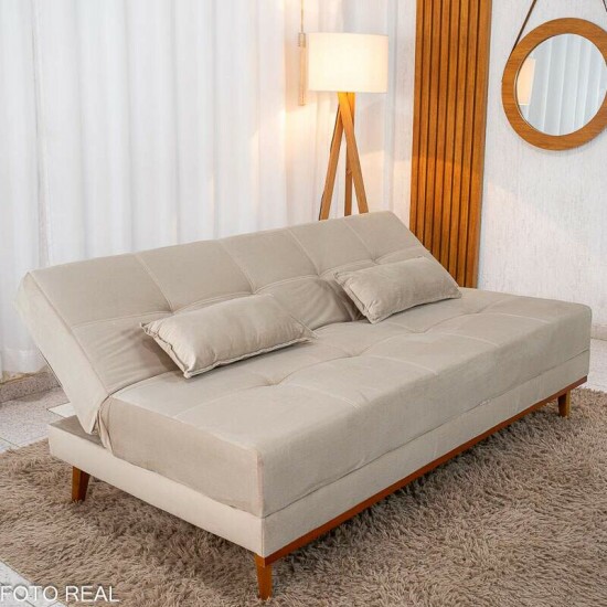 Sof� Cama Madrid Veludo Bege 2269 Molas Bonnel - 1,80m