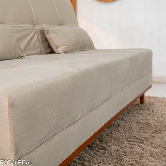 Sof� Cama Madrid Veludo Bege 2269 Molas Bonnel - 1,80m