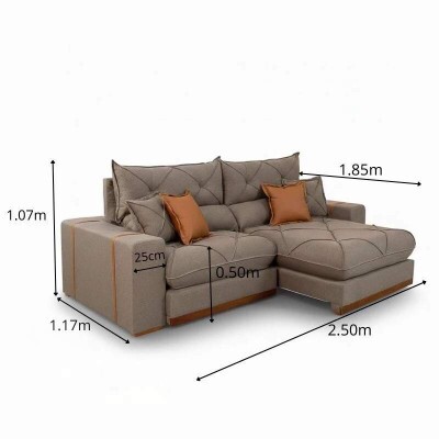 Sof� Retr�til Reclin�vel Gran Bello 2.50m Linho Marrom - Molas Ensacadas Pocket