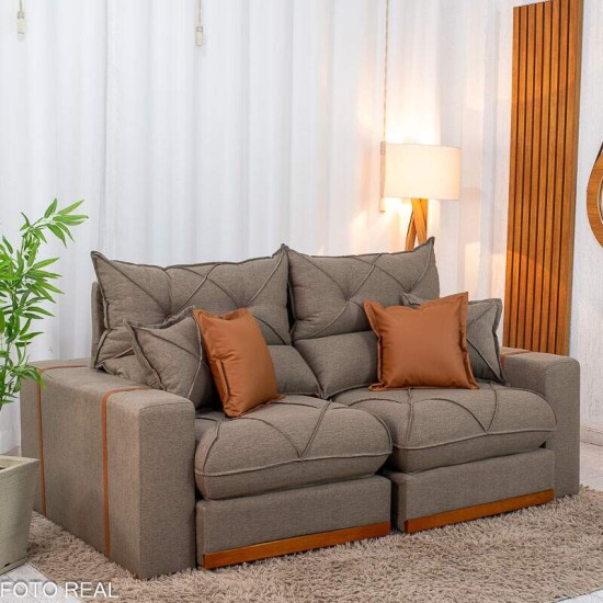 Sof� Retr�til Reclin�vel Gran Bello 2.00m Linho Marrom 28 - Molas Ensacadas Pocket