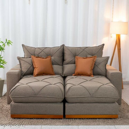 Sof� Retr�til Reclin�vel Gran Bello 2.00m Linho Marrom 28 - Molas Ensacadas Pocket
