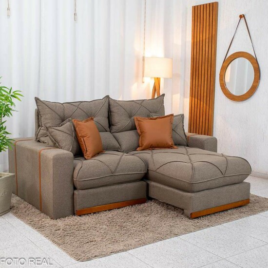 Sof� Retr�til Reclin�vel Gran Bello 2.00m Linho Marrom 28 - Molas Ensacadas Pocket
