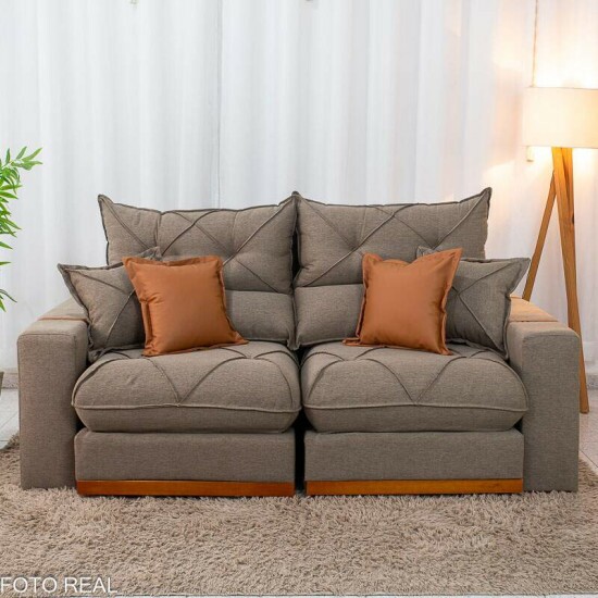 Sof� Retr�til Reclin�vel Gran Bello 2.00m Linho Marrom 28 - Molas Ensacadas Pocket