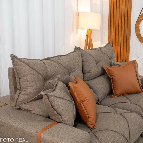 Sof� Retr�til Reclin�vel Gran Bello 2.00m Linho Marrom 28 - Molas Ensacadas Pocket