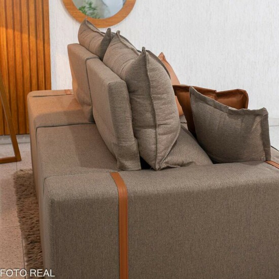 Sof� Retr�til Reclin�vel Gran Bello 2.00m Linho Marrom 28 - Molas Ensacadas Pocket