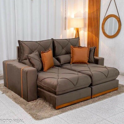 Sof� Retr�til Reclin�vel Gran Bello 2.00m Veludo Marrom - Molas Ensacadas