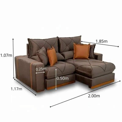 Sof� Retr�til Reclin�vel Gran Bello 2.00m Veludo Marrom - Molas Ensacadas
