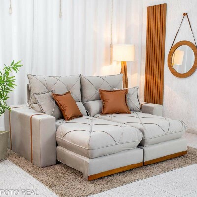 Sof� Retr�til Reclin�vel Gran Bello 2.00m Veludo Capuccino 02 - Molas Ensacadas