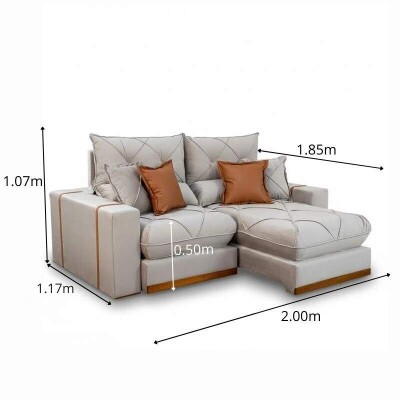 Sof� Retr�til Reclin�vel Gran Bello 2.00m Veludo Capuccino 02 - Molas Ensacadas