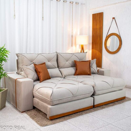 Sof� Retr�til Reclin�vel Gran Bello 2,30m Veludo Capuccino - Molas Ensacadas
