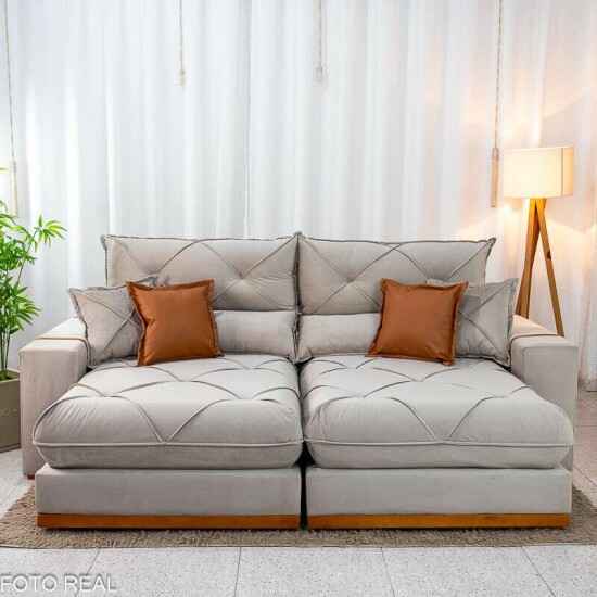 Sof� Retr�til Reclin�vel Gran Bello 2,30m Veludo Capuccino - Molas Ensacadas