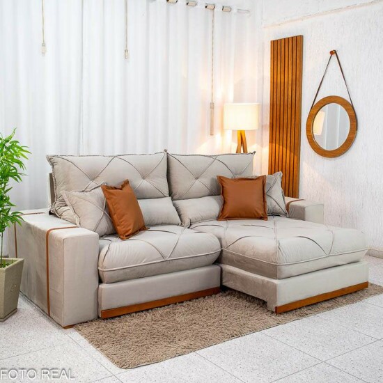 Sof� Retr�til Reclin�vel Gran Bello 2,30m Veludo Capuccino - Molas Ensacadas