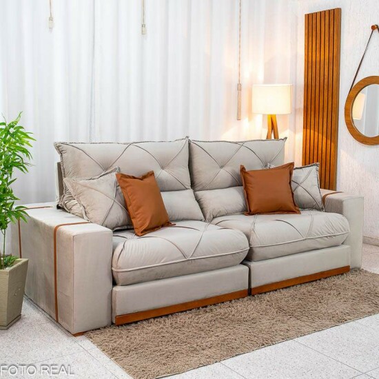 Sof� Retr�til Reclin�vel Gran Bello 2,30m Veludo Capuccino - Molas Ensacadas