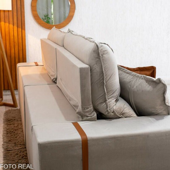 Sof� Retr�til Reclin�vel Gran Bello 2,30m Veludo Capuccino - Molas Ensacadas