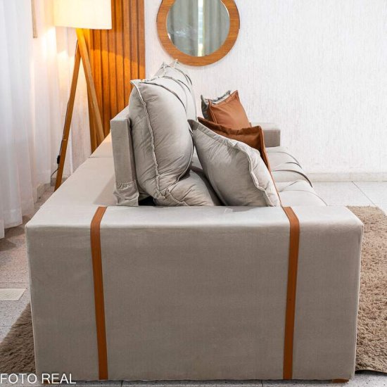 Sof� Retr�til Reclin�vel Gran Bello 2,50m Veludo Capuccino 02 - Molas Ensacadas