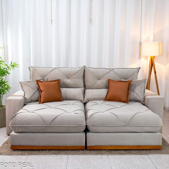 Sof� Retr�til Reclin�vel Gran Bello 2,50m Veludo Capuccino 02 - Molas Ensacadas