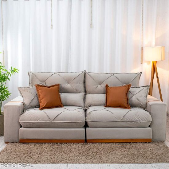Sof� Retr�til Reclin�vel Gran Bello 2,50m Veludo Capuccino 02 - Molas Ensacadas