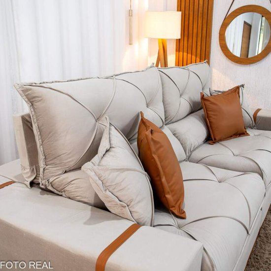 Sof� Retr�til Reclin�vel Gran Bello 2,50m Veludo Capuccino 02 - Molas Ensacadas