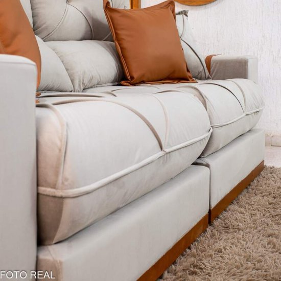 Sof� Retr�til Reclin�vel Gran Bello 2,50m Veludo Capuccino 02 - Molas Ensacadas