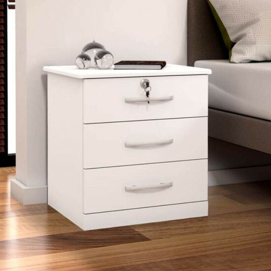 Mesa de Cabeceira 011 Luxo Branco 3 Gavetas Larg. 0.45m - JL M�veis