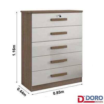 C�moda Ipanema Castanho/Off 5 Gavetas Larg. 0.85m - D Doro