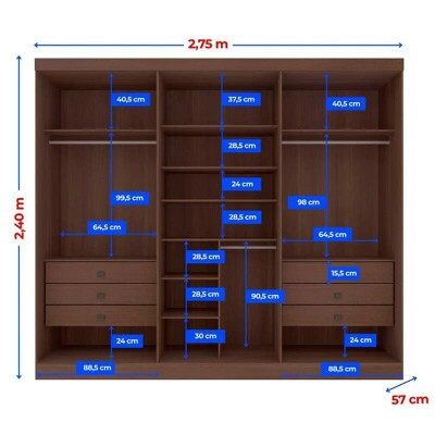 Guarda-roupa Da Vinci Plus 6 Portas Castanho/Off White Larg. 2.75m - D Doro