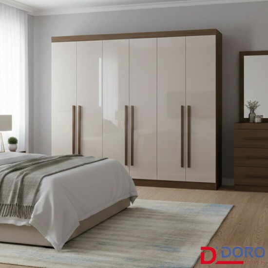 Roupeiro Da Vinci Plus 6 Portas Castanho/Off White Larg. 2.75m - D