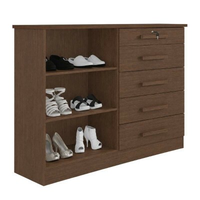 C�moda New Athos Castanho 5 Gavetas e Sapateira Larg. 1.36m - D Doro