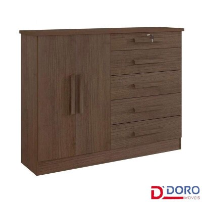 C�moda New Athos Castanho 5 Gavetas e Sapateira Larg. 1.36m - D Doro
