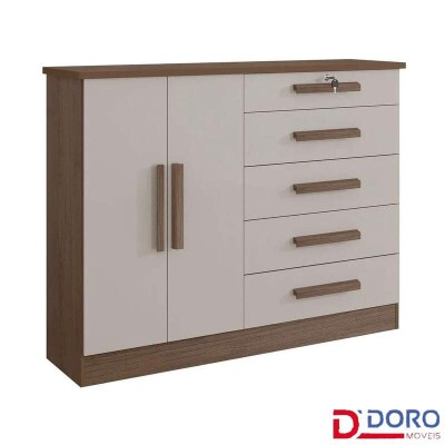 C�moda New Athos Castanho/Off 5 Gavetas e Sapateira Larg. 1.36m - D Doro