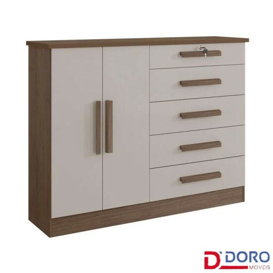 C�moda New Athos Castanho/Off 5 Gavetas e Sapateira Larg. 1.36m - D Doro