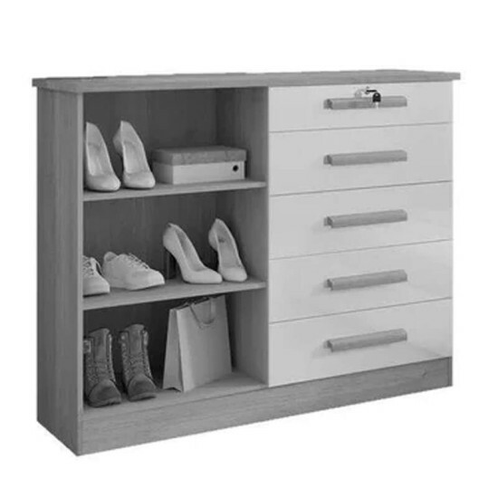 Cômoda New Athos Castanho/Off 5 Gavetas e Sapateira Larg. 1.36m - D Do