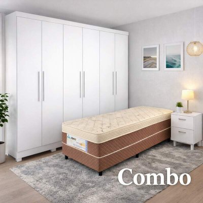 Combo - Guarda-roupa Sergipe Branco 6 Pts C/ P�s 100% MDF Larg. 1.80m - Bianchi + Unibox Solteiro Rondoconfort Ortop�dico D33 Selada - Rondom�veis