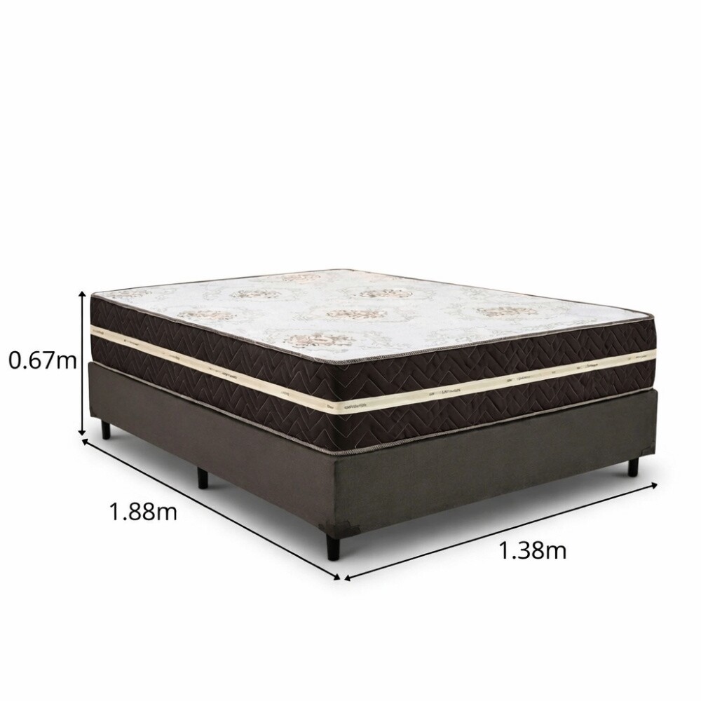 Box Casal Sued Marrom Ortobel + Colchão Casal Livina Plus
